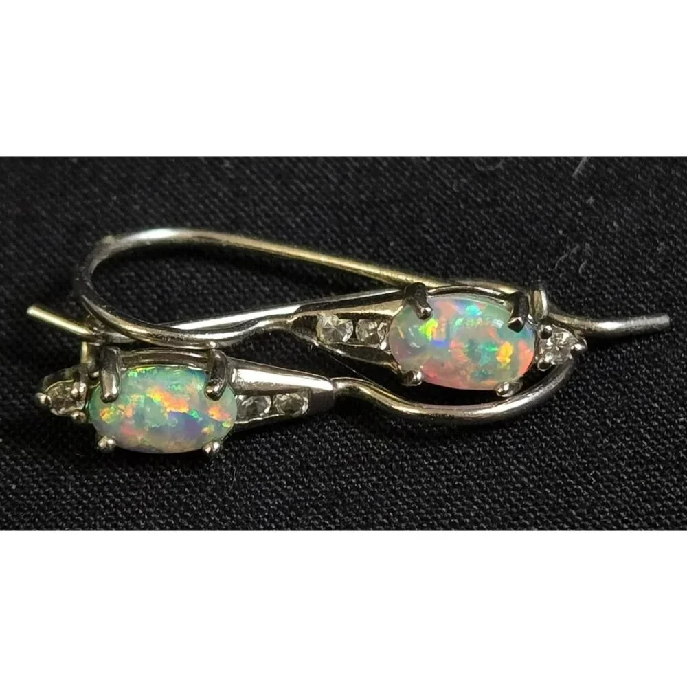 Sterling Silver 925 Opal Drop Earrings with CZ Accent Dangle Pierced Jewelry RJ - Picture 5 of 9